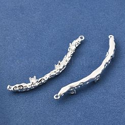 Brass Micro Pave Clear Cubic Zirconia Textured Curved Stick Links Connector Charms&nbsp;KK-Z156-18S