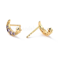 Moon & Star Cubic Zirconia Stud Earrings for Her&nbsp;EJEW-C002-14G-RS