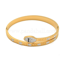 Snake 304 Stainless Steel Rhinestone Open Cuff Bangles for Women&nbsp;BJEW-P327-01C-G