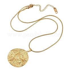 304 Stainless Steel Textured Coin Pendant Necklaces&nbsp;SA-CBA0F84-03G