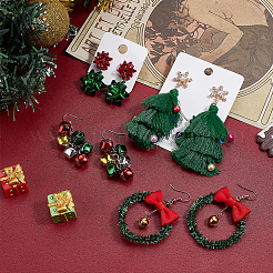 4 Pairs 4 Style Christmas Theme Bell & Bowknot Alloy Dangle Earrings&nbsp;EJEW-AN0001-98