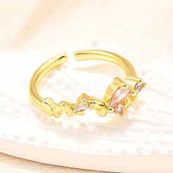 Brass Micro Pave Cubic Zirconia Cuff Rings for Women&nbsp;RJEW-H247-05G