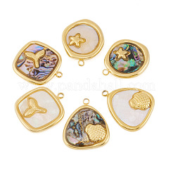 6Pcs 6 Styles 304 Stainless Steel Pave Natural Mixed Shell Pendants&nbsp;STAS-TA0005-42