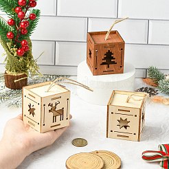 1 Set 6Pcs 2 Styles Christmas Square Splicing Wooden Ornament Mixed Colors&nbsp;ST-CJ0040-001