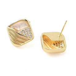 Brass Micro Pave Clear Cubic Zirconia Stud Earrings for Women&nbsp;EJEW-F346-02G
