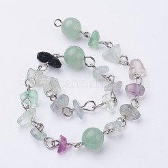 Handmade Natural Fluorite Beads Chains for Necklaces Bracelets Making&nbsp;AJEW-JB00248-02