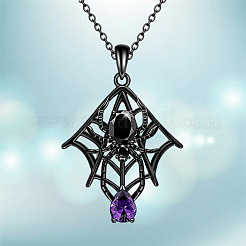 Alloy Rhinestone Halloween Spider Pendant Necklaces&nbsp;WGFDEFA-01