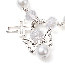 Alloy & Pearlized Glass Pearl Beads Stretch Bracelets for Women&nbsp;BJEW-JB11364-01