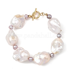 Natural Baroque Pearl Keshi Pearl & Cultured Freshwater Pearl Beaded Bracelets for Women&nbsp;BJEW-JB14089