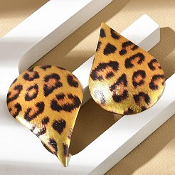 Leopard Print Alloy Dangle Stud Earrings&nbsp;LS-EJEW-K304-01E-G