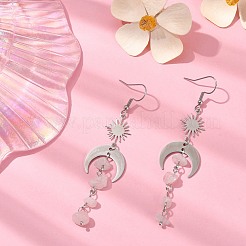 Natural Rose Quartz Chips Tassel Dangle Earrings&nbsp;EJEW-TA00260-04