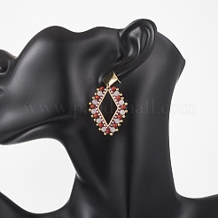 Rhombus Mixed Stone & Glass Seed Beads Dangle Stud Earrings&nbsp;EJEW-MZ00666-02