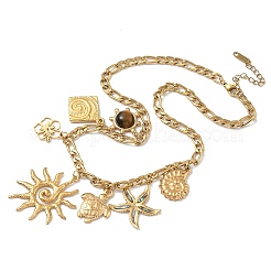 Ocean 304 Stainless Steel & Plastic Imitation Stone & Natural Paua Shell Sun Turtle Starfish Pendant Necklaces for Women&nbsp;NJEW-G180-01G