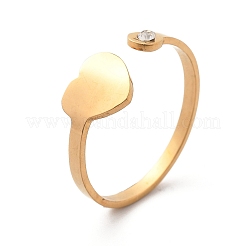 304 Stainless Steel Rhinestone Open Cuff Ring for Women&nbsp;LS-RJEW-F169-01G-06