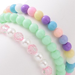 3Pcs 3 Style Acrylic Flower & Imitation Pearl Beaded Stretch Bracelets Set&nbsp;BJEW-JB09105