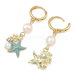 Natural Cultured Freshwater Pearl & Brass Enamel Hoop Dangle Earrings for Women&nbsp;EJEW-JE07268-03