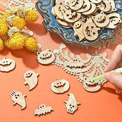 25Pcs Halloween Theme Wood Cabochons&nbsp;WOOD-CJC0005-56