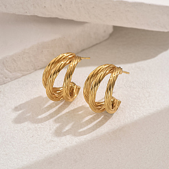 Elegant 201 Stainless Steel Twist Triple C-Shaped Stud Earrings&nbsp;AB3711-1