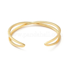 Clear Cubic Zirconia Criss Cross Open Cuff Bangle&nbsp;BJEW-M231-12G