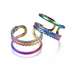 304 Stainless Steel Leaf Wrapped Cuff Ring&nbsp;RJEW-N038-058