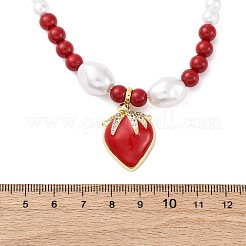 Strawberry Brass Micro Pave Clear Cubic Zirconia Red Enamel Pendant Necklaces for Women&nbsp;NJEW-G162-04G