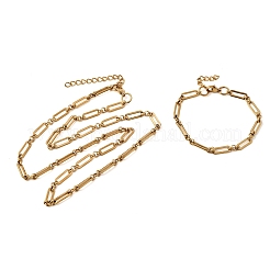 304 Stainless Steel Paperclip Chains Bracelet & Necklace Jewelry Sets&nbsp;SJEW-L199-21G
