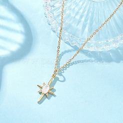 Brass Glass Star Pendant 304 Stainless Steel Cable Chain Necklaces for Women&nbsp;NJEW-JN05544