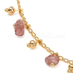 Bohemian Brass Twisted Chain Natural Rose Quartz Chip Tassel Anklets&nbsp;AJEW-Z046-06G