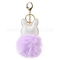 Imitation Rex Rabbit Fur Ball & PU Leather Fox Pendant Keychain&nbsp;LS-KEYC-K018-04KCG-02