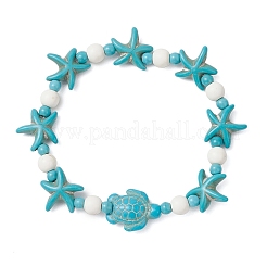 3Pcs 3 Colors Starfish & Turtle Synthetic Turquoise Beads Stretch Bracelets for Women&nbsp;BJEW-JB12129