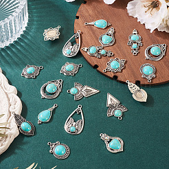 20Pcs 10 Styles Tibetan Style Alloy Pave Imitation Turquoise Pendants&nbsp;FIND-TA0008-36