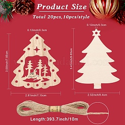 20Pcs 2 Styles Christmas Tree Wooden Pendant Decorations&nbsp;WOOD-YW0001-72
