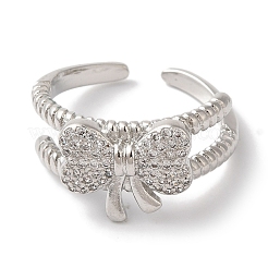 Bowknot Brass Micro Pave Clear Cubic Zirconia Open Cuff Rings for Women&nbsp;LS-RJEW-C098-01P