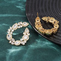 Brass Pave Cubic Zirconia Stud Earrings for Women&nbsp;EJEW-F418-17G