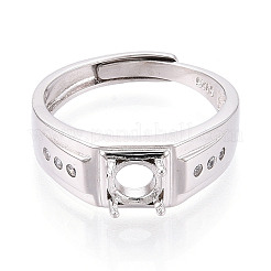Rhodium Plated 925 Sterling Silver Micro Pave Cubic Zirconia Engagement Solitaire Adjustable Ring Settings&nbsp;STER-T008-14P