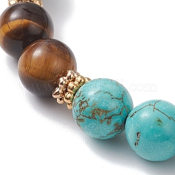 Natural Tiger Eye & Synthetic Turquoise Round Beads Stretch Bracelets for Women&nbsp;BJEW-TA00698