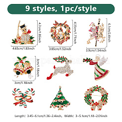 9Pcs 9 Styles Christmas Theme Rhinestone Brooch Pin&nbsp;JEWB-DC0001-33