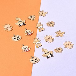 14Pcs 7 Styles Halloween Theme Rack Plating Luminous Alloy Enamel Pendants&nbsp;ENAM-FS0002-10G