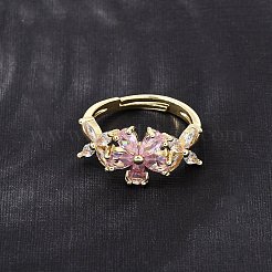 Brass Pave Cubic Zirconia Cuff Open Rings&nbsp;CU-CBA5C10-06G