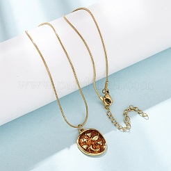 Brass Enamel Pendant 304 Stainless Steel Round Snake Chain Necklaces for Women&nbsp;KK-CBA3D94-01B-G