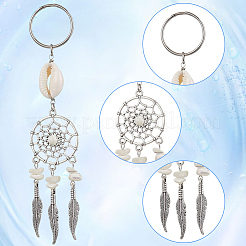 2 Sets Tibetan Style Alloy with Natural Shell & Synthetic Turquoise Keychains&nbsp;KEYC-SP0001-33