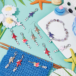 Alloy Enamel Shark Pendant Locking Stitch Markers&nbsp;HJEW-AB00099