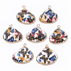Electroplate Printed Natural Scallop Shell Pendants&nbsp;SSHEL-R047-04-A04
