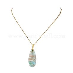 Natural Hemimorphite Teardrop Pendant 304 Stainless Steel Satellite Chain Necklaces for Women&nbsp;NJEW-JN06208-01