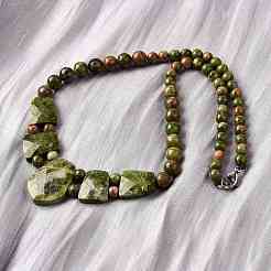 Natural Unakite Faceted Bib Graduated Beaded Necklaces for Women&nbsp;NJEW-B128-01N
