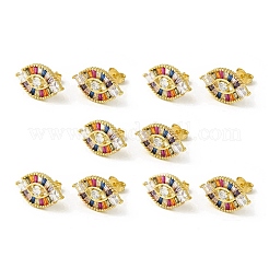 Colorful Cubic Zirconia Horse Eye Stud Earrings&nbsp;EJEW-H092-06G