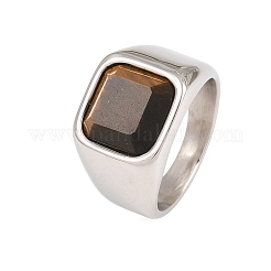304 Stainless Steel with Natural Tiger Eye Finger Rings for Men&nbsp;SA-CBA3D5E-02P