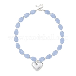 Acrylic Heart Pendant Oval Imitation Gemstone Beaded Necklaces for Women&nbsp;NJEW-JN06479-02