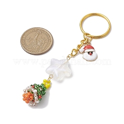 Christmas Theme Glass Seed Beads & Alloy Enamel Charms Keychain&nbsp;KEYC-MZ00008