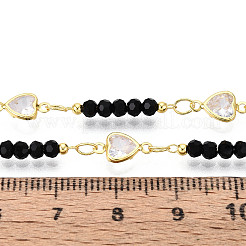 Brass Cubic Zirconia Heart Link Chains&nbsp;CHC-T018-17A-G